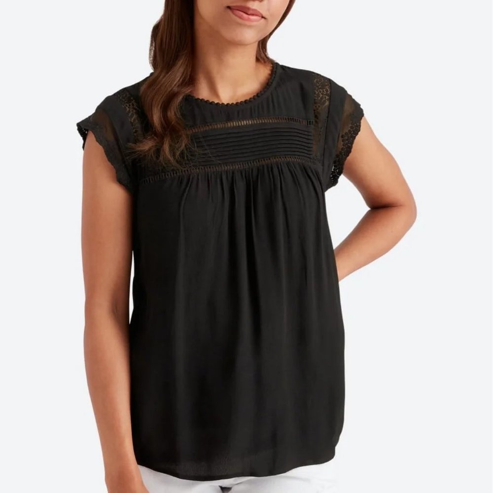 Daniel Rainn Becru Lace Detail Blouse Black Size Petite Extra Small